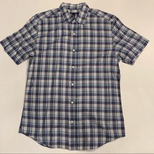 Gap Slim Fit Blue, White & Pink Checked Short Sleeve Button Shirt